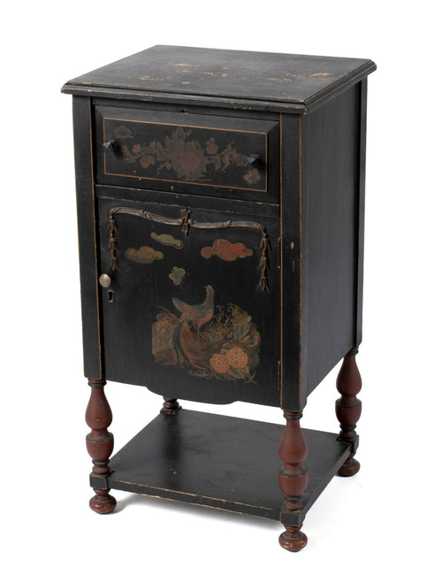 Antique Folk Painted Smokestand Cabinet