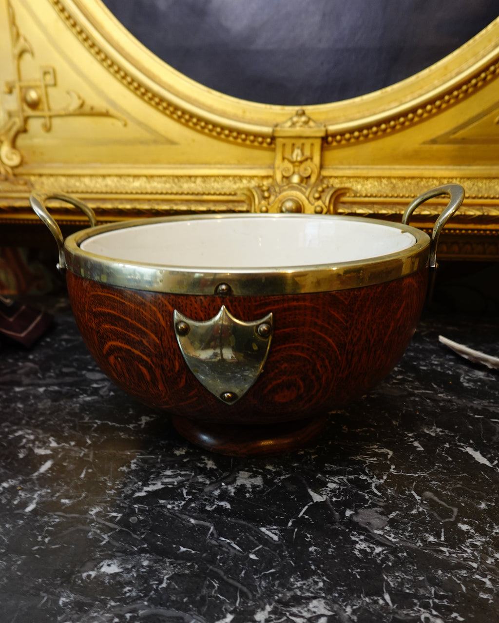 English Oak Edwardian Bowl with Baker & Co. Ironstone Liner (c.1900–1920)