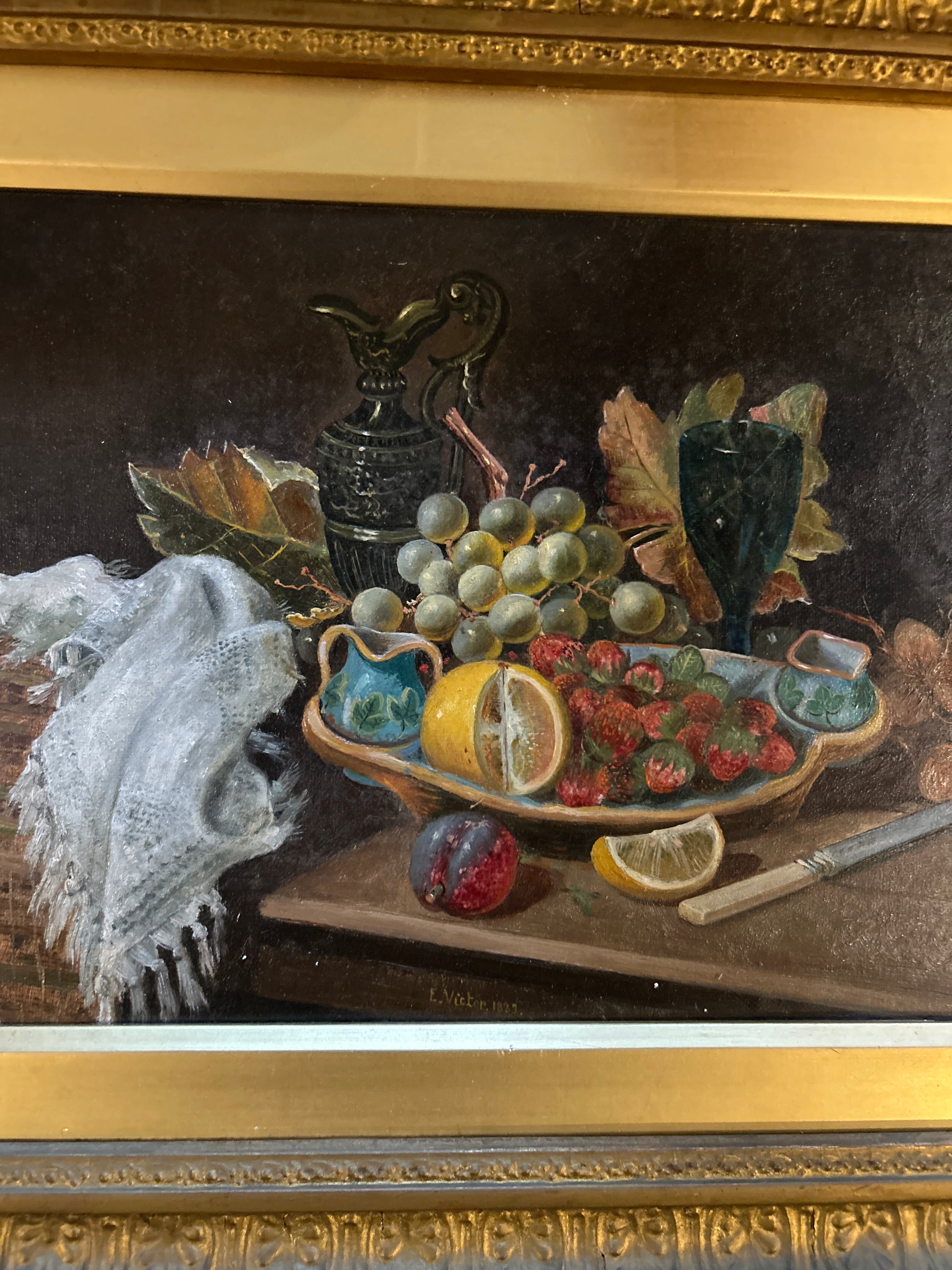 19th Century Continental Still Life Oil Painting in Gilt Frame