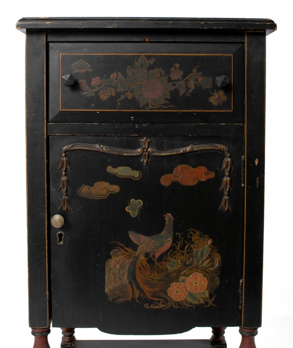 Antique Folk Painted Smokestand Cabinet