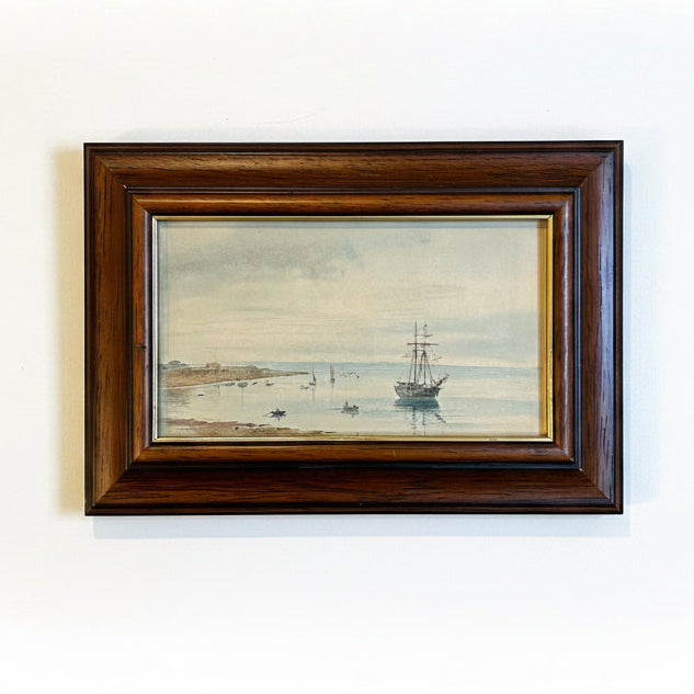 Antique English Coastal Seascape Watercolor