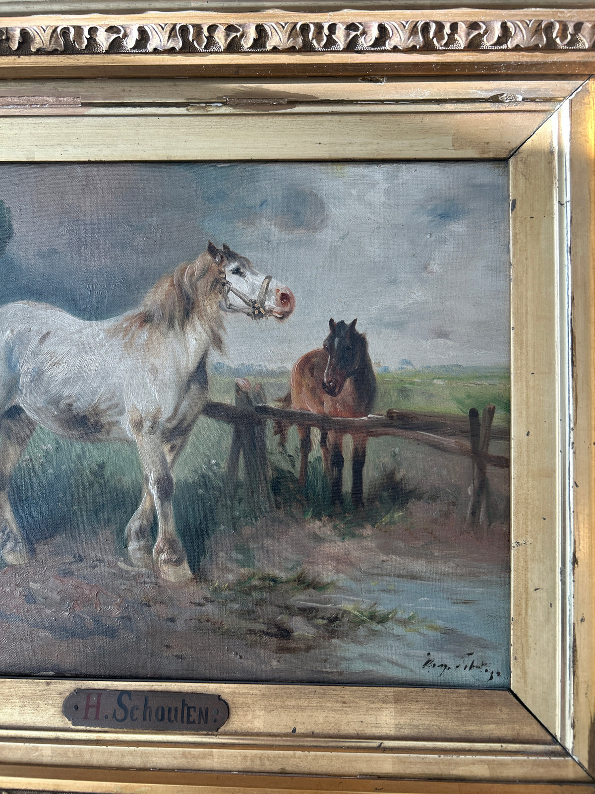 Henry (Henri) Schouten (1857–1927) — Horses in a Pastoral Landscape