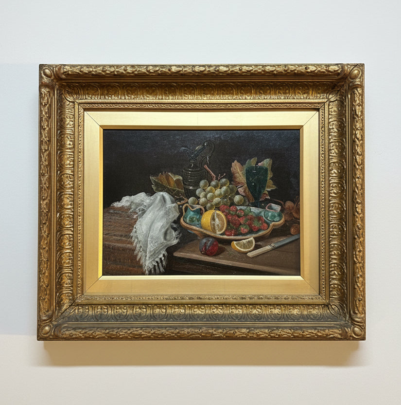 19th Century Continental Still Life Oil Painting in Gilt Frame