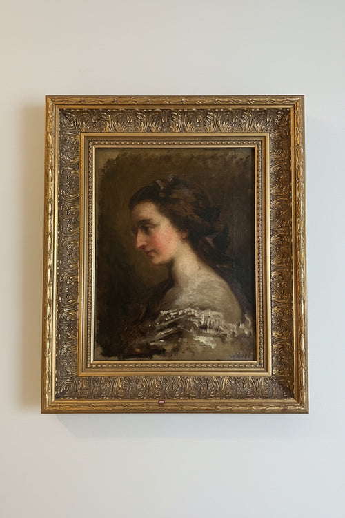 19th Century Female Portrait Oil Painting in Gilt Frame