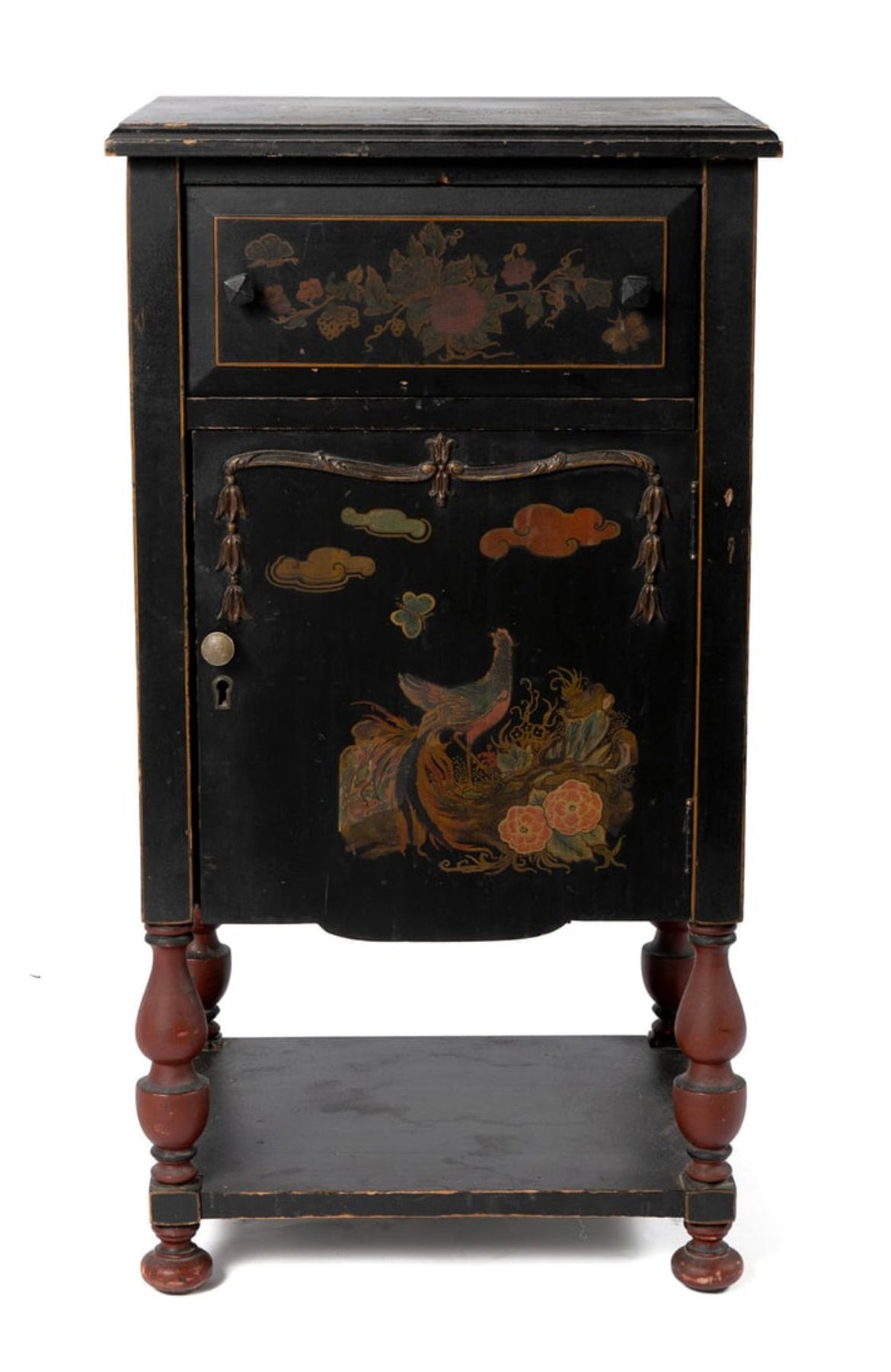 Antique Folk Painted Smokestand Cabinet