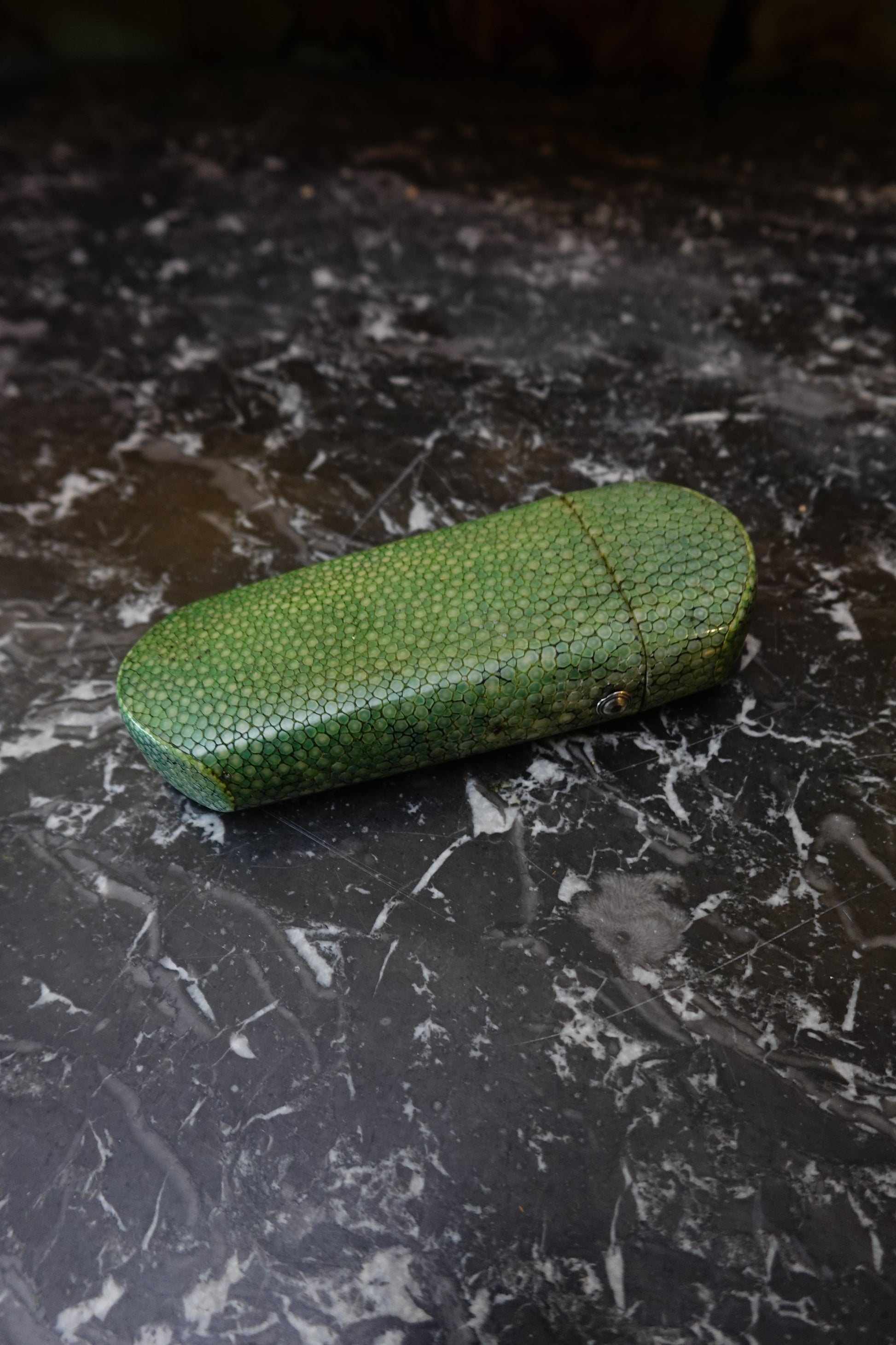 Antique Green Shagreen Etui with Silver Monogram Plaque, c.1880–1900