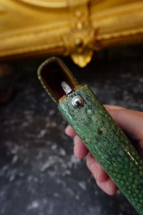 Antique Green Shagreen Etui with Silver Monogram Plaque, c.1880–1900