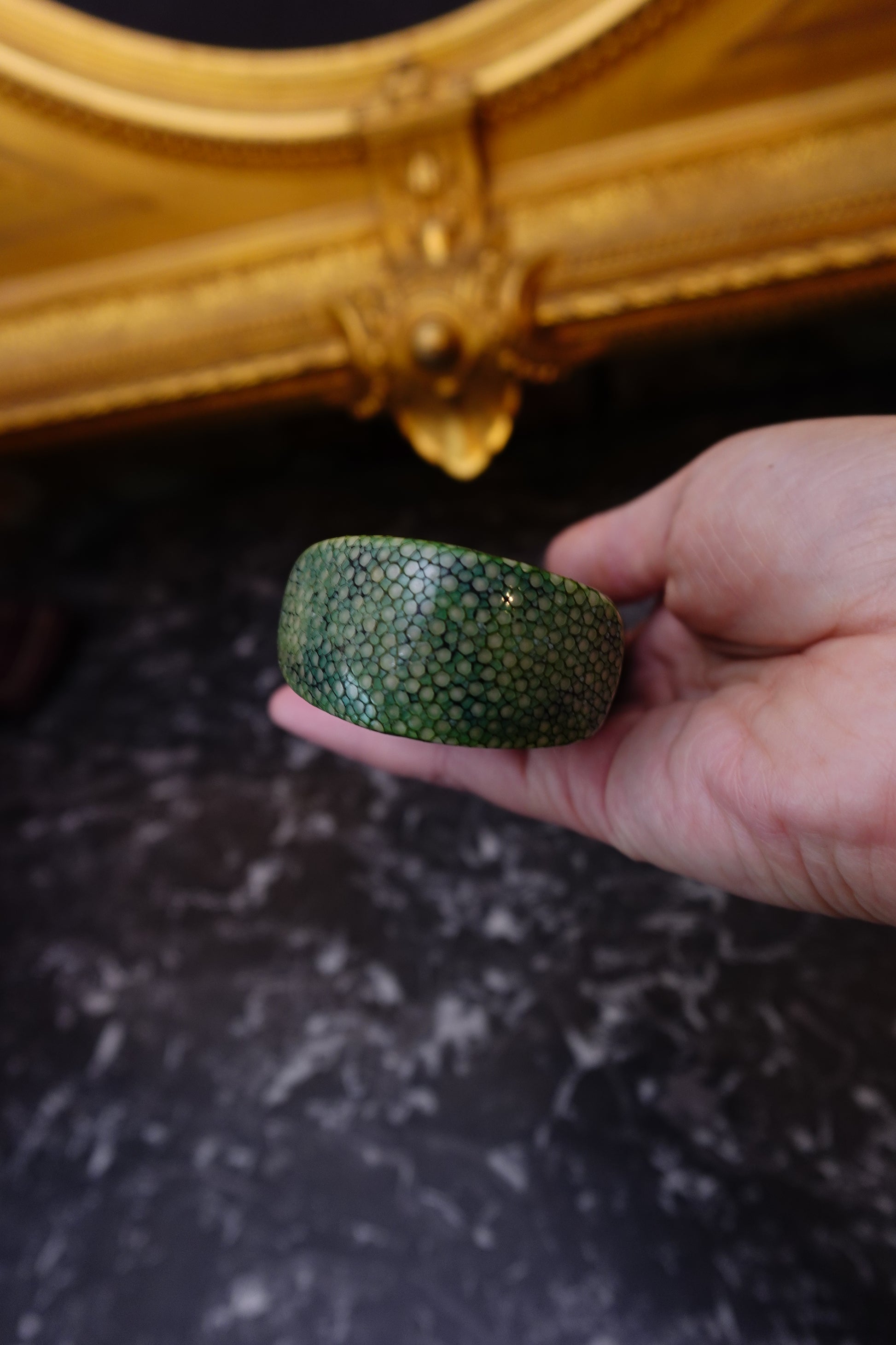 Antique Green Shagreen Etui with Silver Monogram Plaque, c.1880–1900