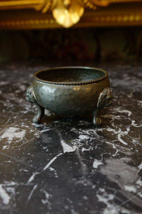 Arts & Crafts Hammered Salt Cellar with Lion-Mask Feet, c.1900