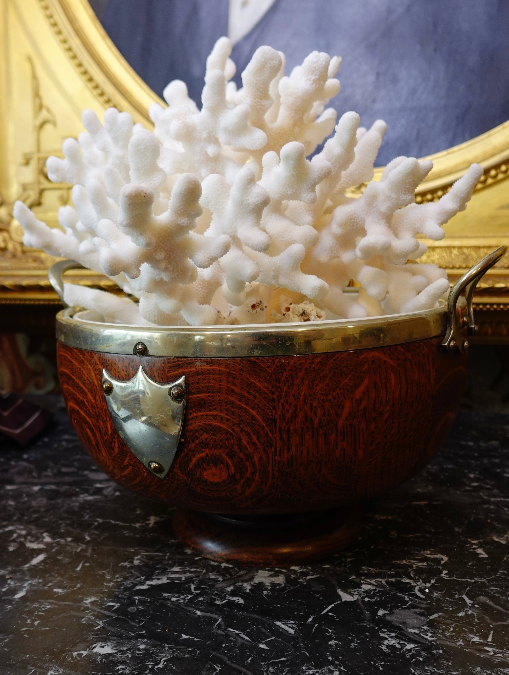 English Oak Edwardian Bowl with Baker & Co. Ironstone Liner (c.1900–1920)