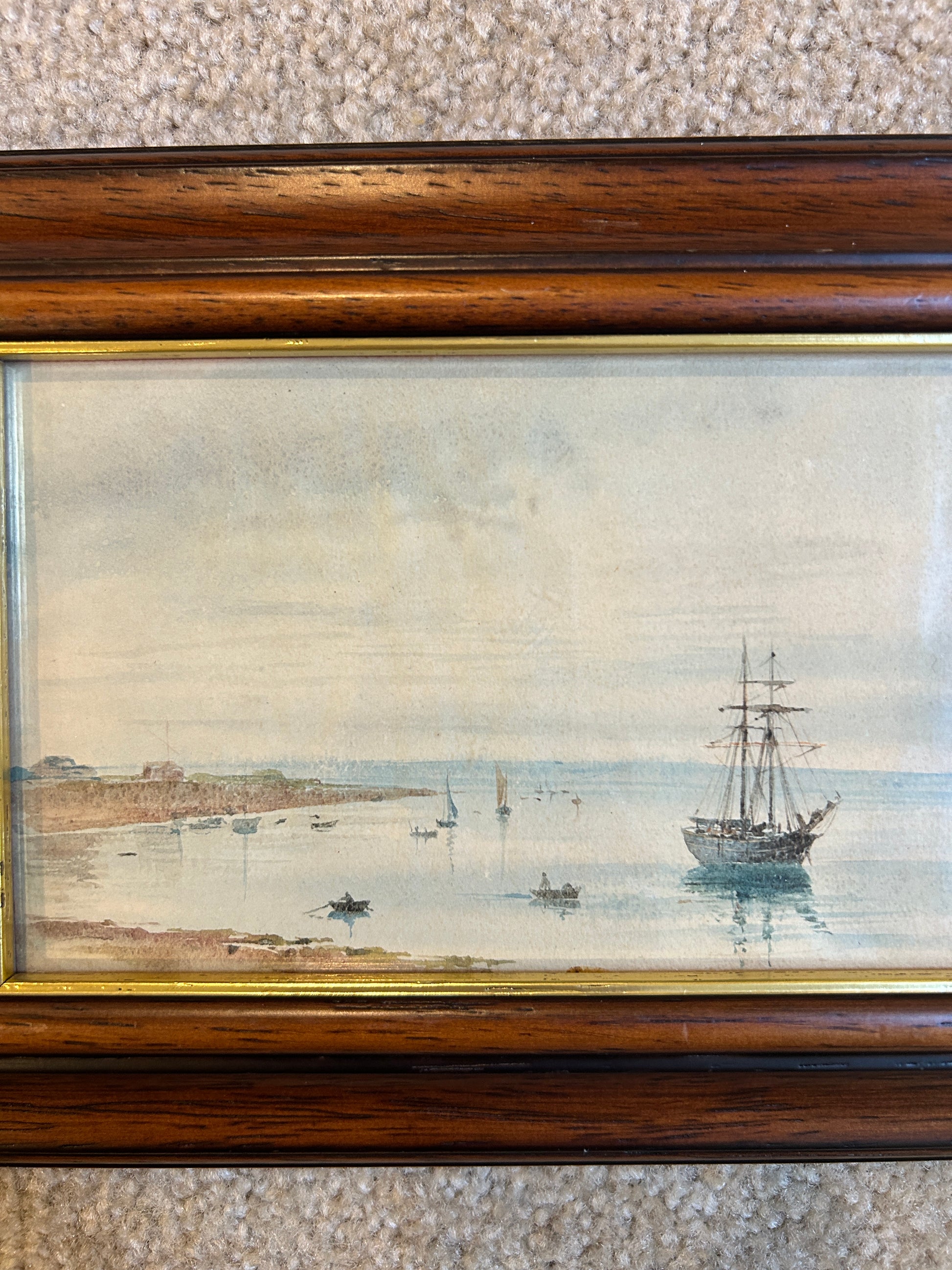Antique English Coastal Seascape Watercolor