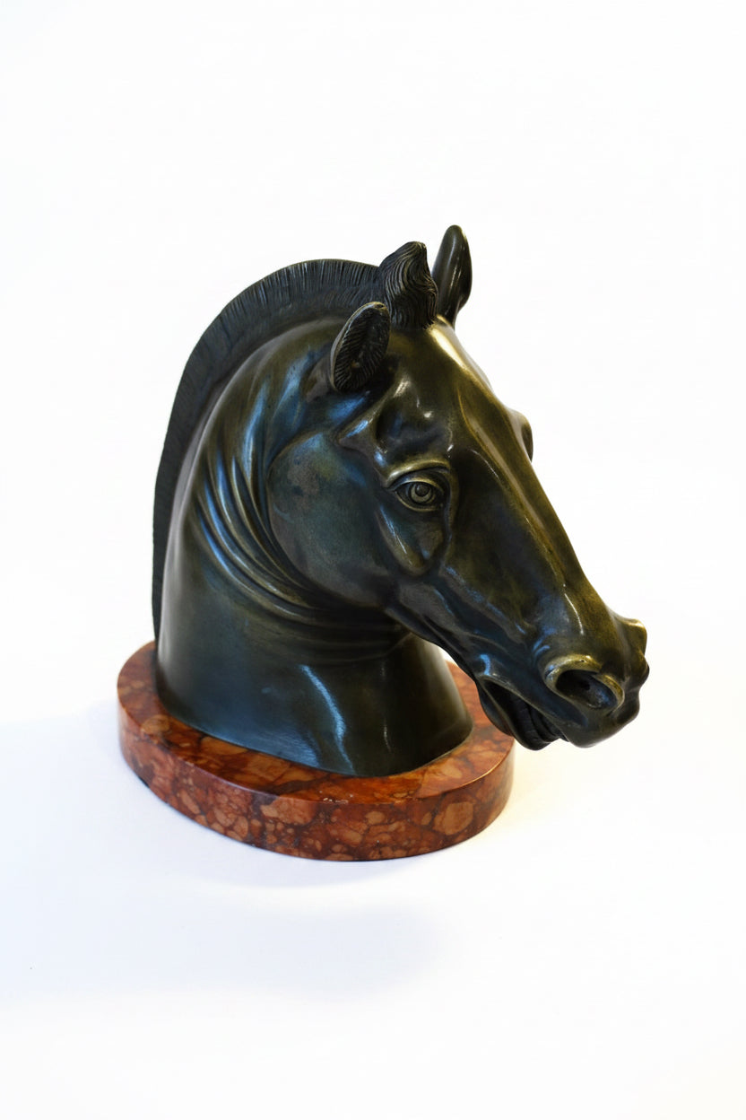 Bronze Horse Head Sculpture on Marble Base