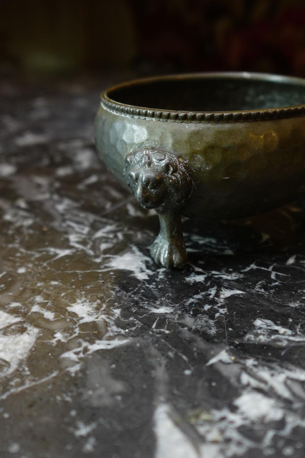 Arts & Crafts Hammered Salt Cellar with Lion-Mask Feet, c.1900