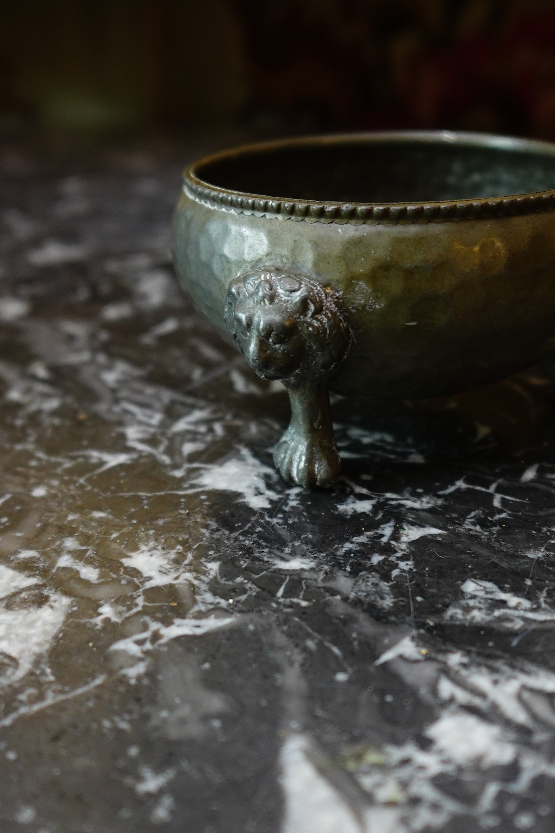 Arts & Crafts Hammered Salt Cellar with Lion-Mask Feet, c.1900
