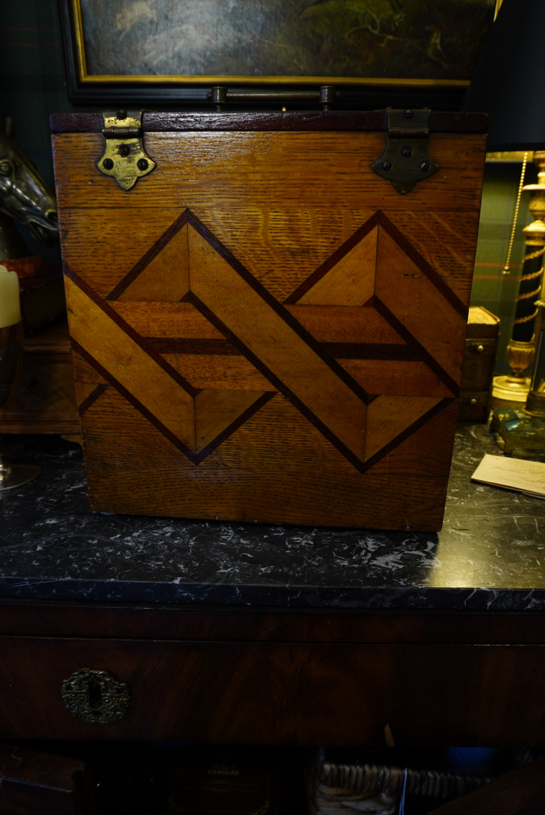 Victorian Geometric Inlaid Oak Document Box