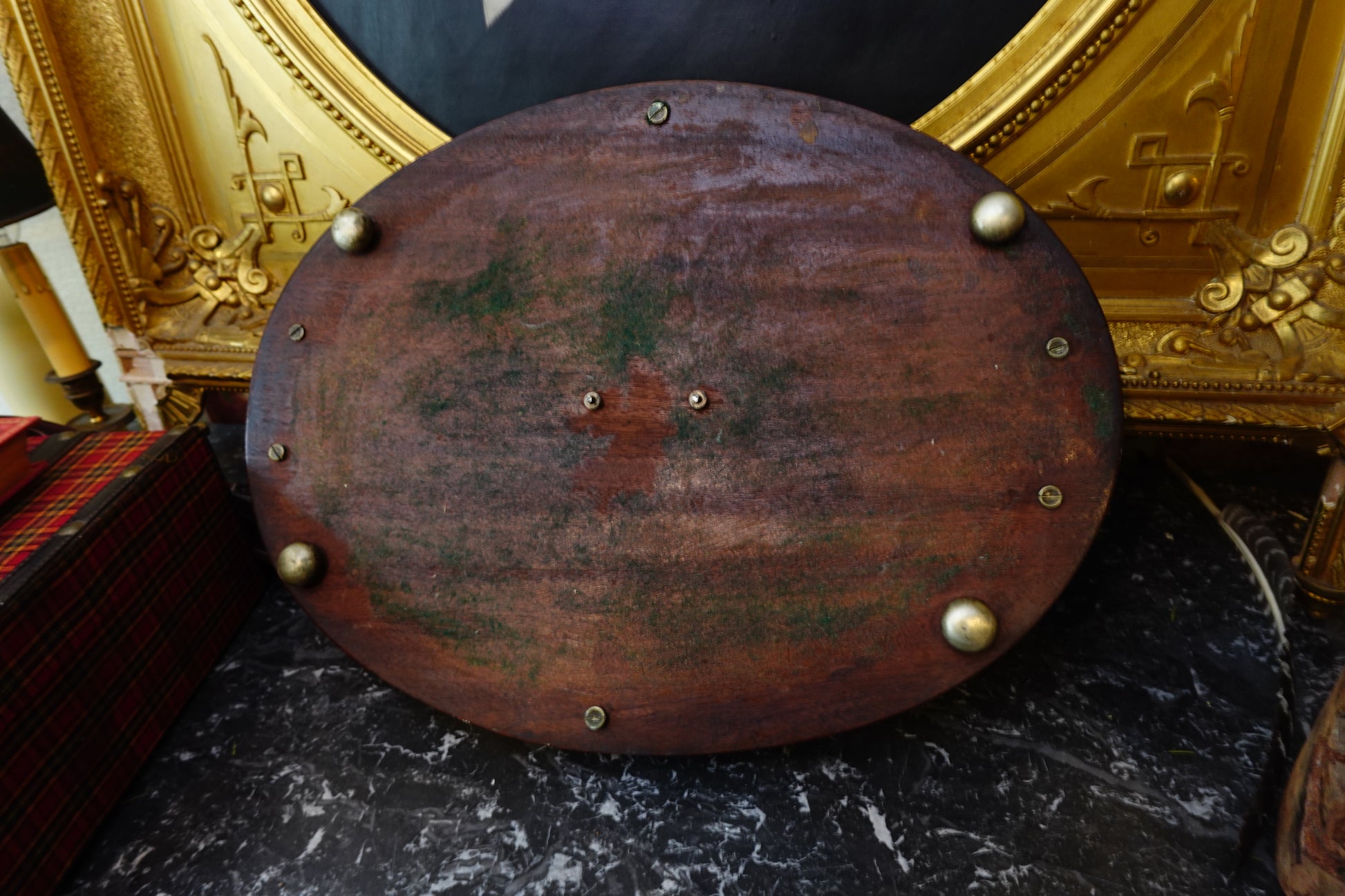 English Mahogany Butler’s Tray with Brass Gallery & Sterling Cartouche (Sheffield, c.1900)