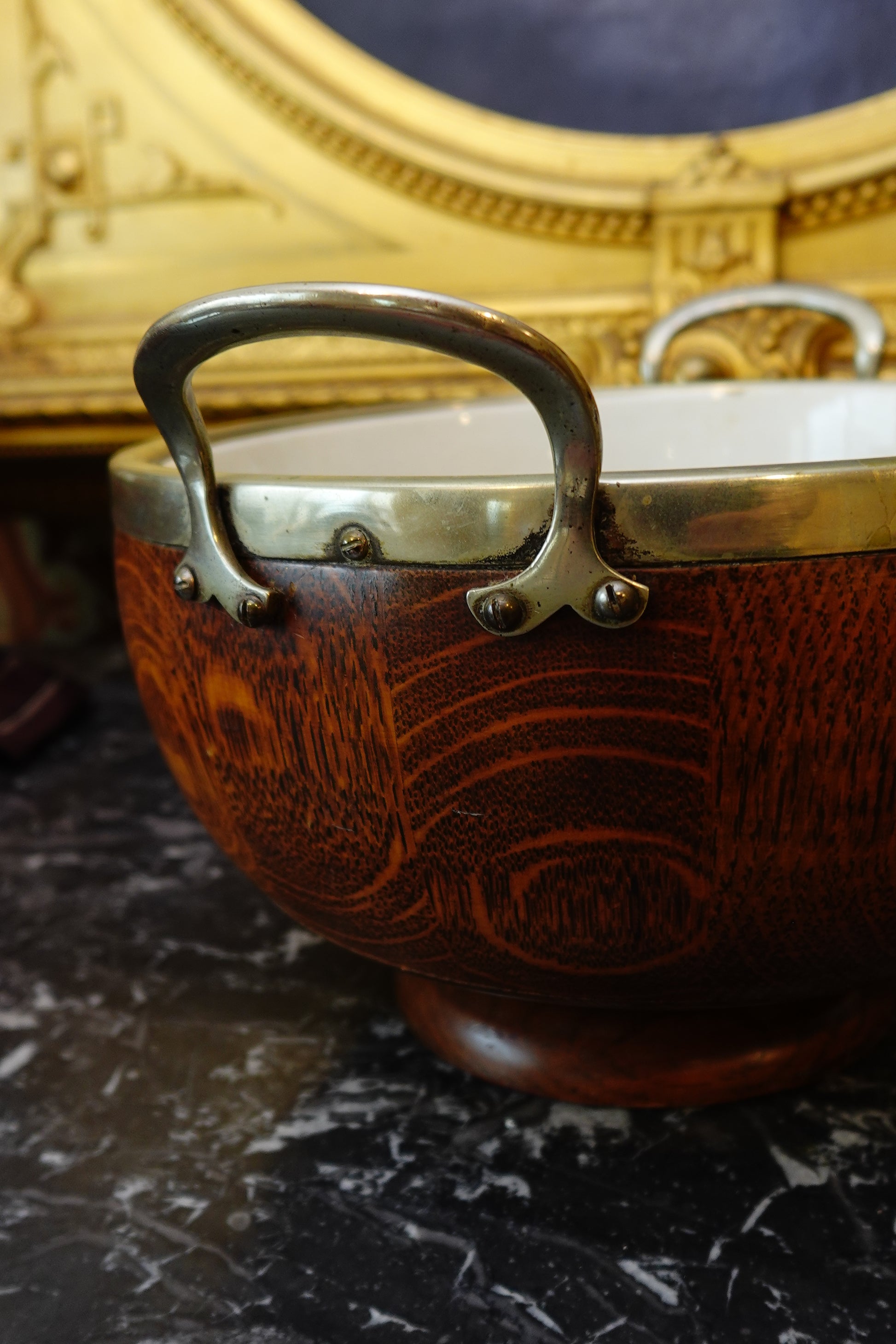 English Oak Edwardian Bowl with Baker & Co. Ironstone Liner (c.1900–1920)