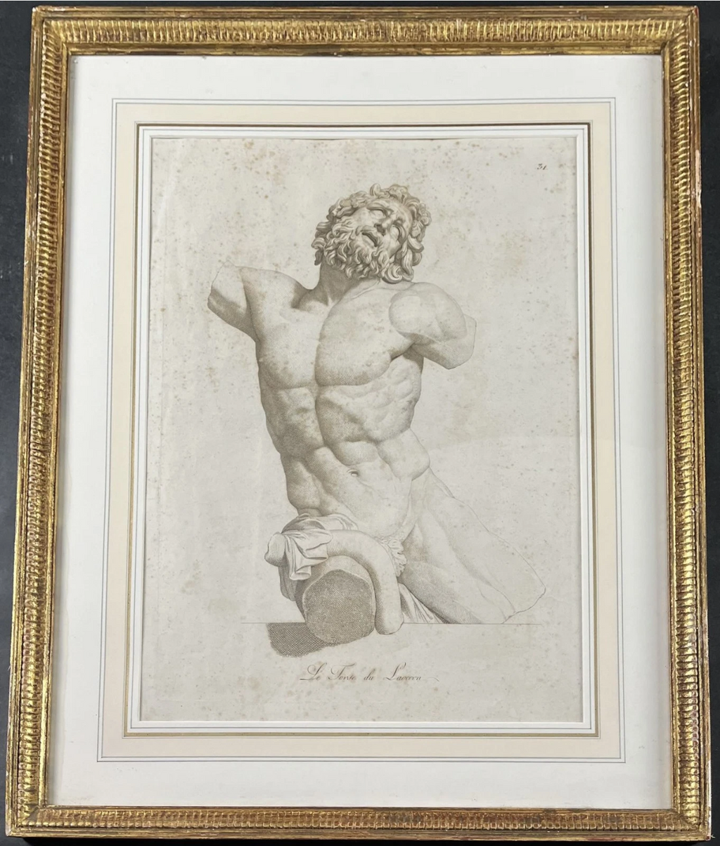 Grand Tour Engraving of the Belvedere Torso, c. 1800