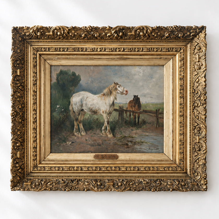Henry (Henri) Schouten (1857–1927) — Horses in a Pastoral Landscape