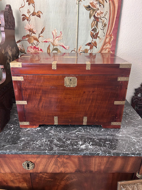 Antique English Brass-Bound Campaign Trunk