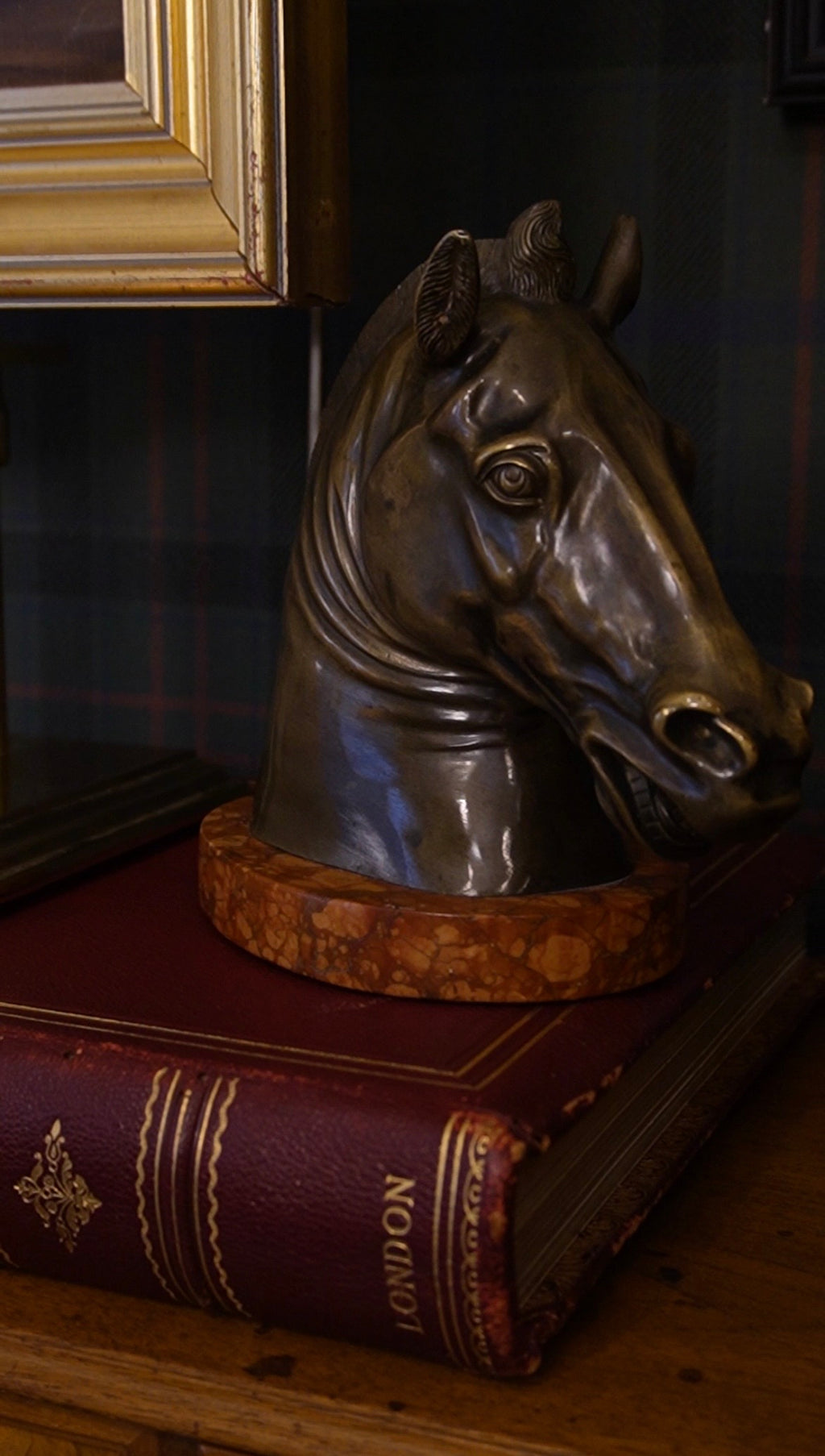 Bronze Horse Head Sculpture on Marble Base