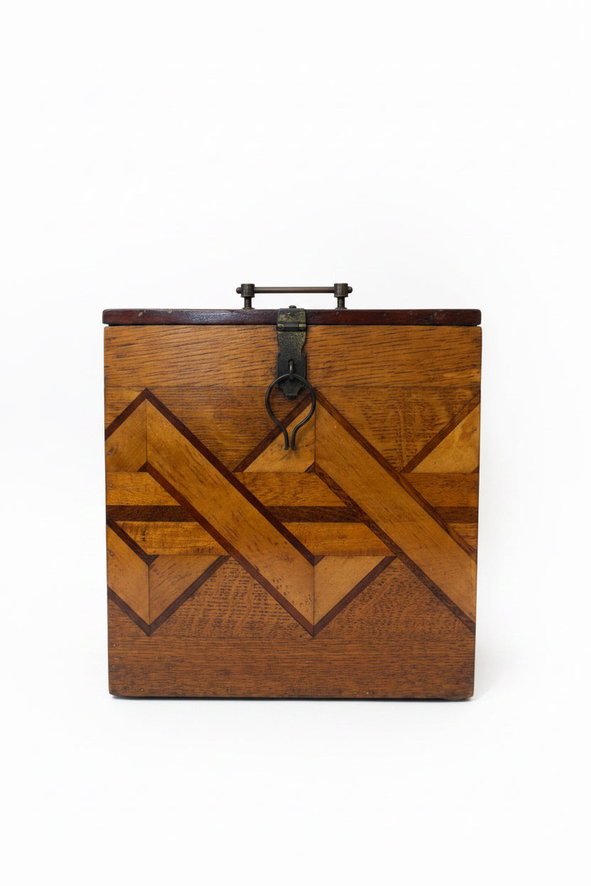 Victorian Geometric Inlaid Oak Document Box