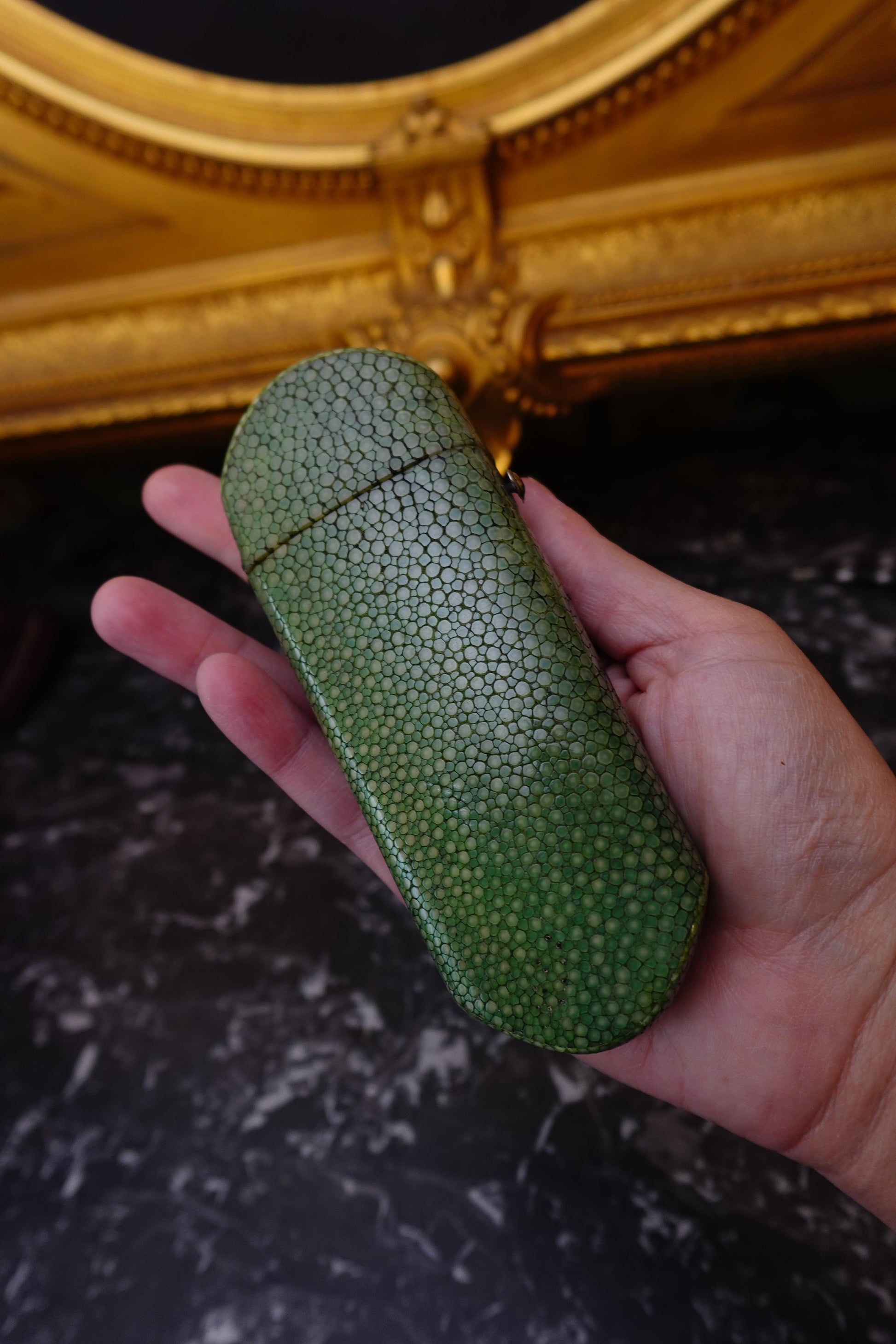 Antique Green Shagreen Etui with Silver Monogram Plaque, c.1880–1900
