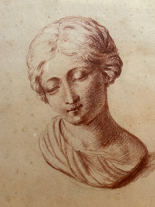 18th Century Red Chalk Portrait Study of a Woman