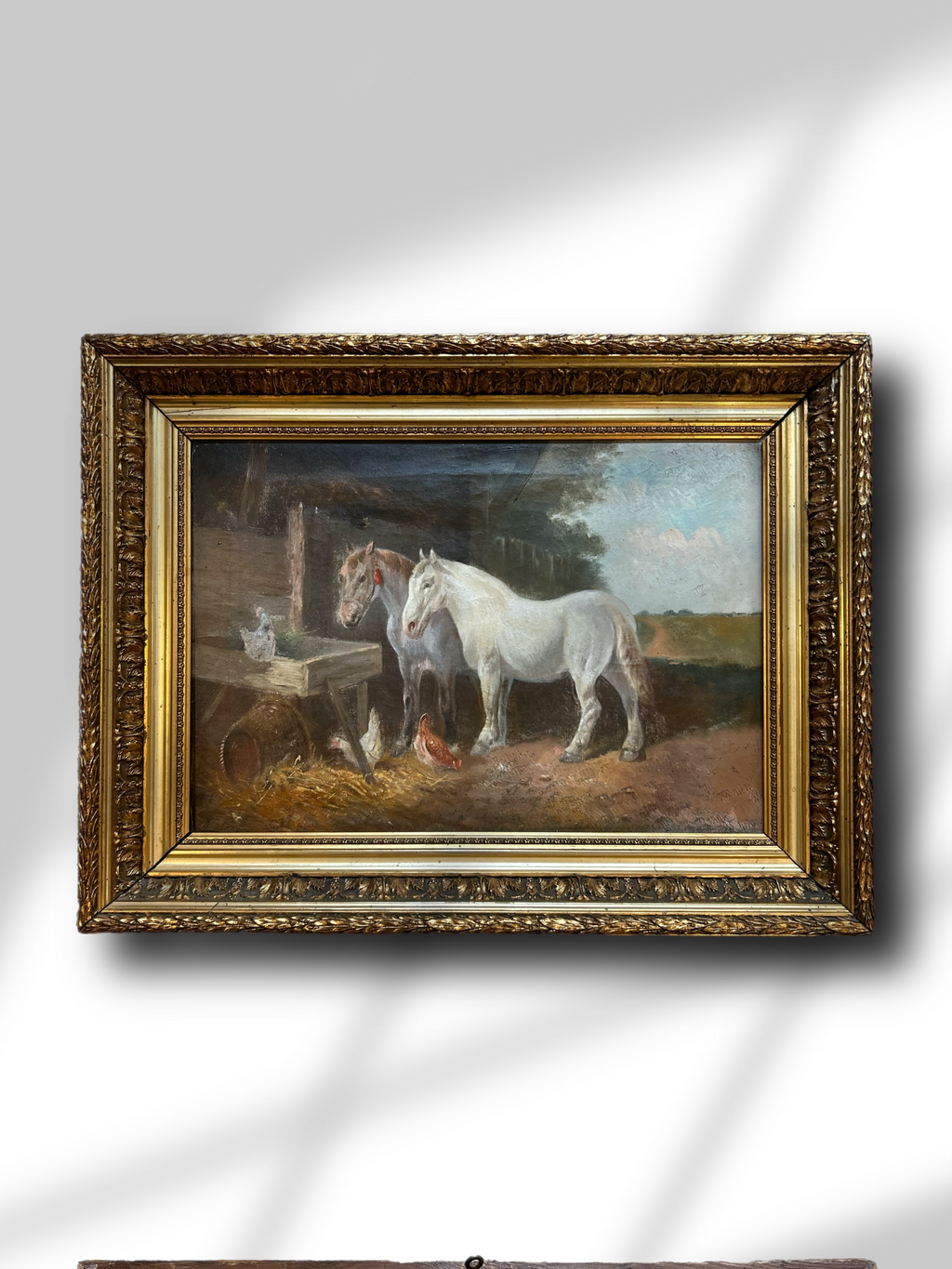 19th Century Two Horses Painting - European School