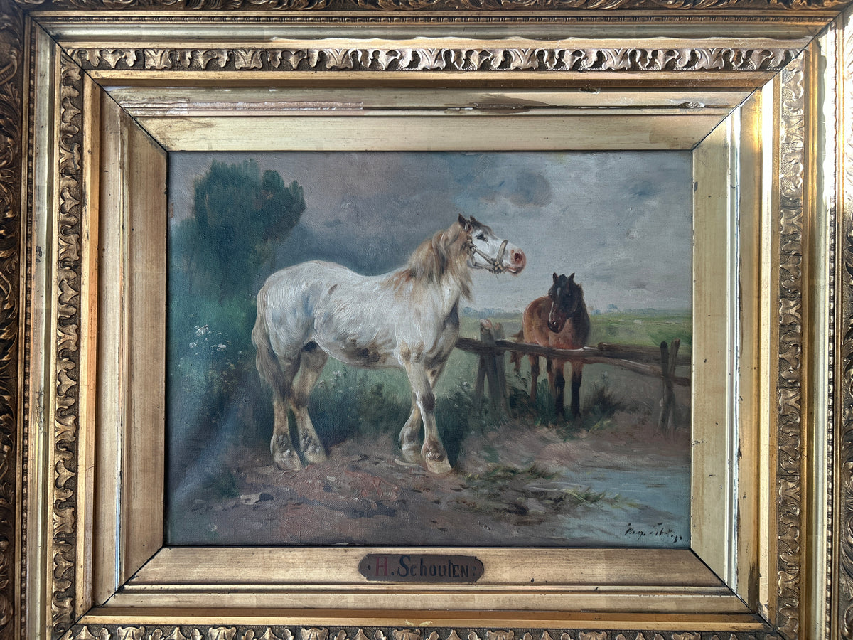 Henry (Henri) Schouten (1857–1927) — Horses in a Pastoral Landscape