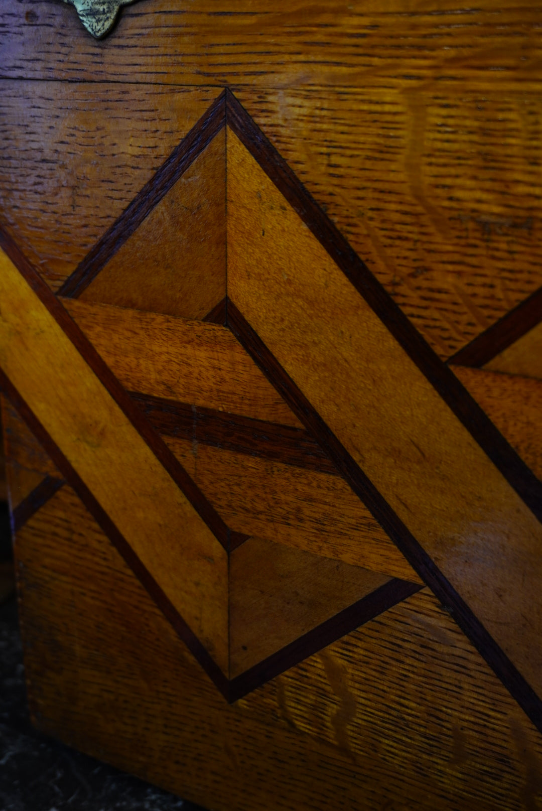Victorian Geometric Inlaid Oak Document Box