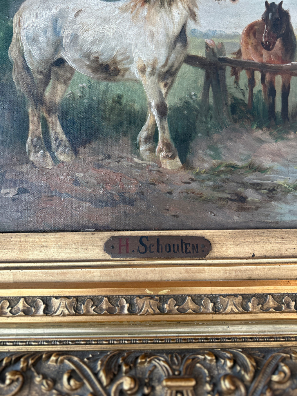 Henry (Henri) Schouten (1857–1927) — Horses in a Pastoral Landscape