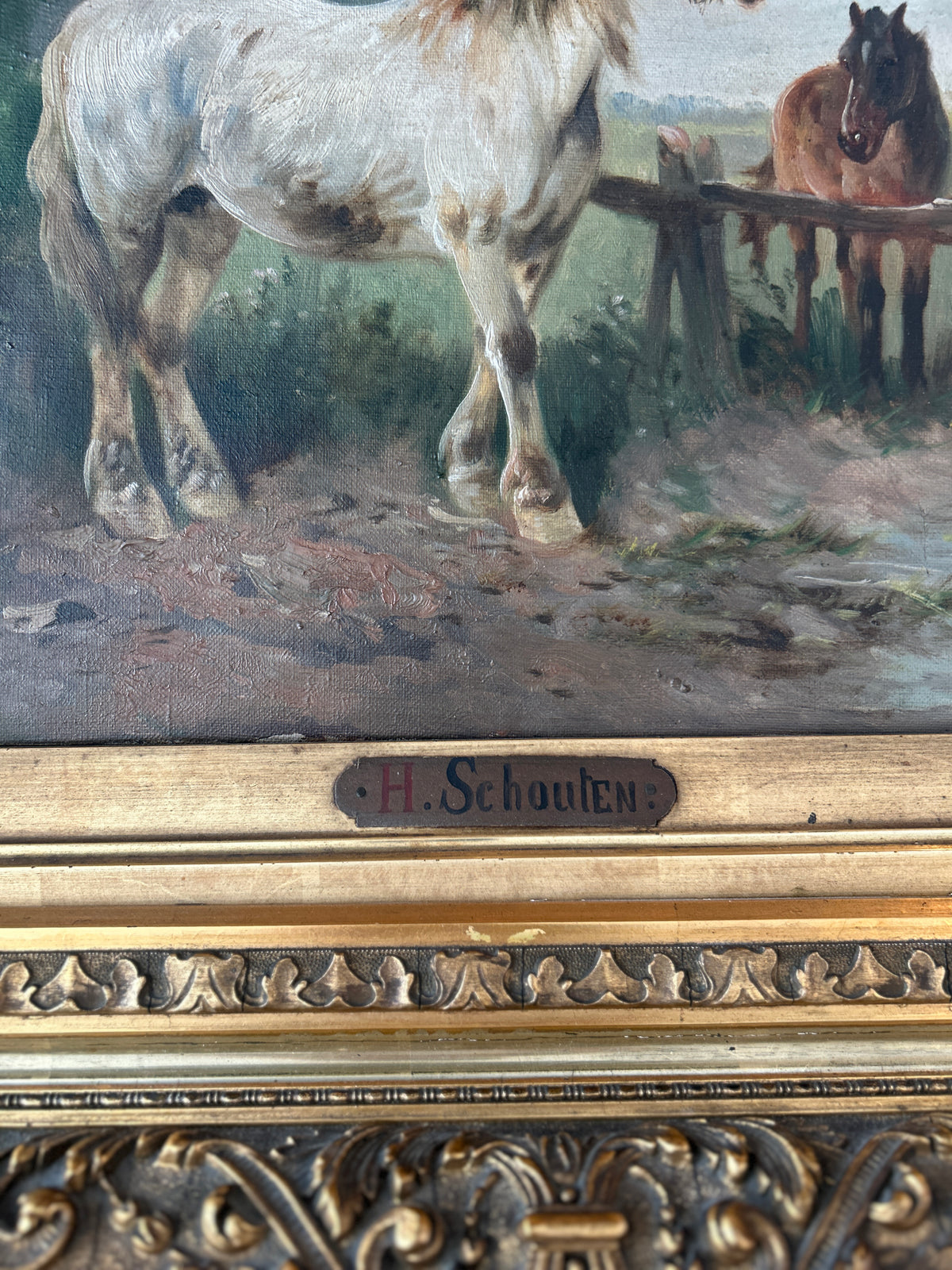 Henry (Henri) Schouten (1857–1927) — Horses in a Pastoral Landscape