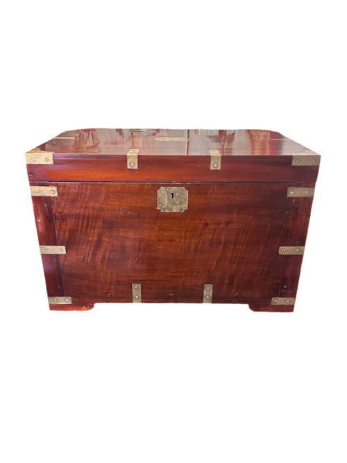 Antique English Brass-Bound Campaign Trunk