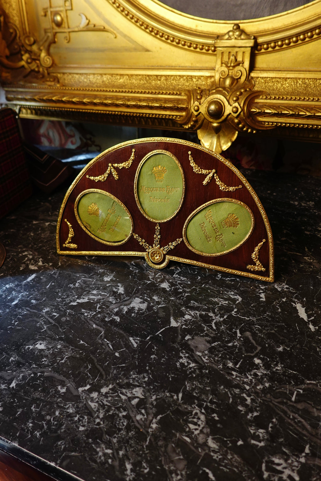 French Belle Époque Fan-Shaped Triple Photo Frame with Ormolu Mounts, c.1890–1910