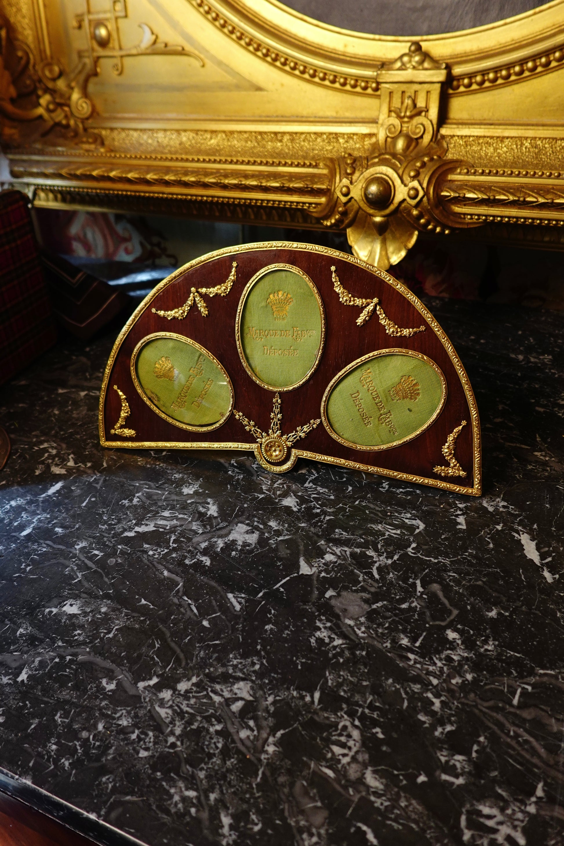 French Belle Époque Fan-Shaped Triple Photo Frame with Ormolu Mounts, c.1890–1910