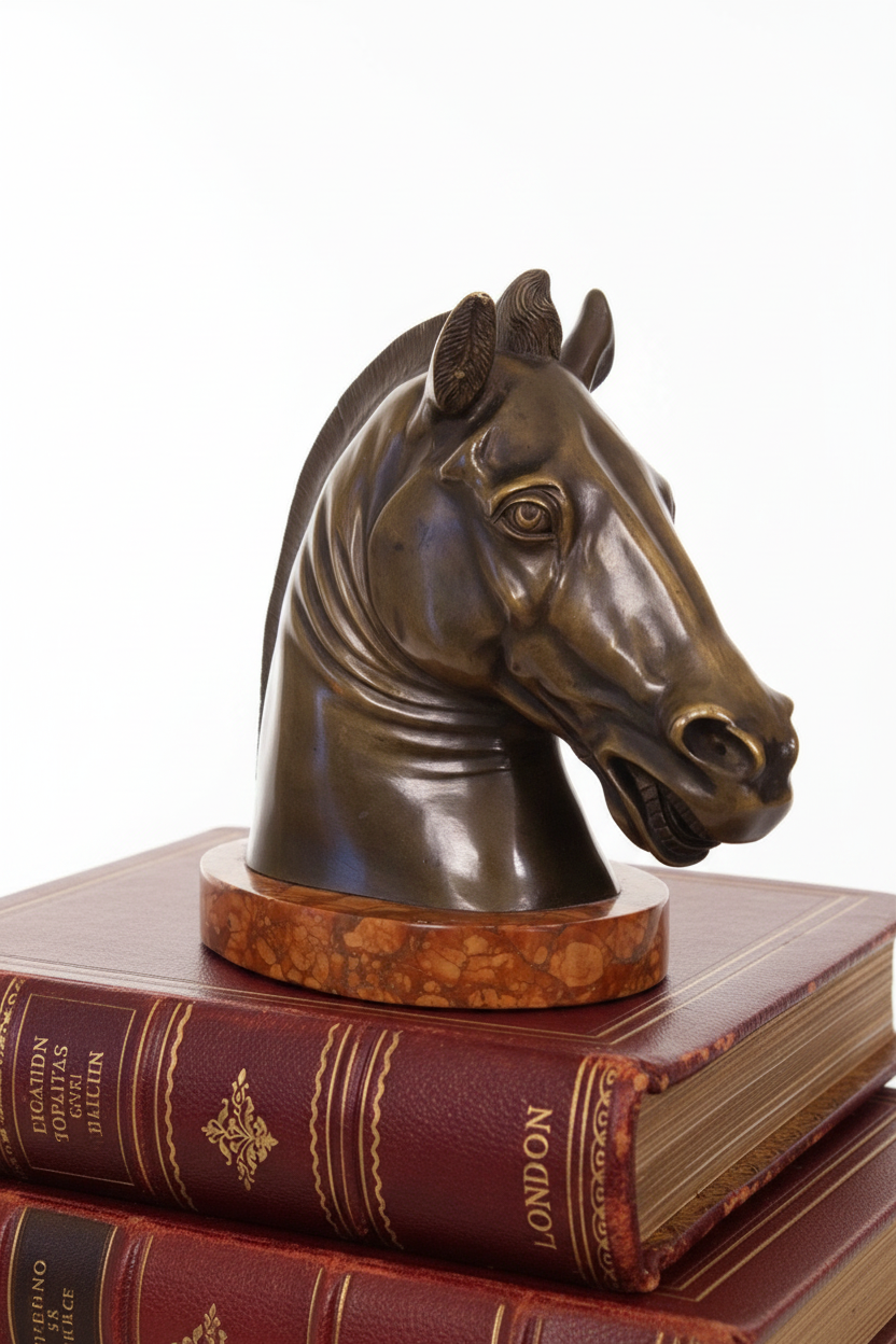Bronze Horse Head Sculpture on Marble Base