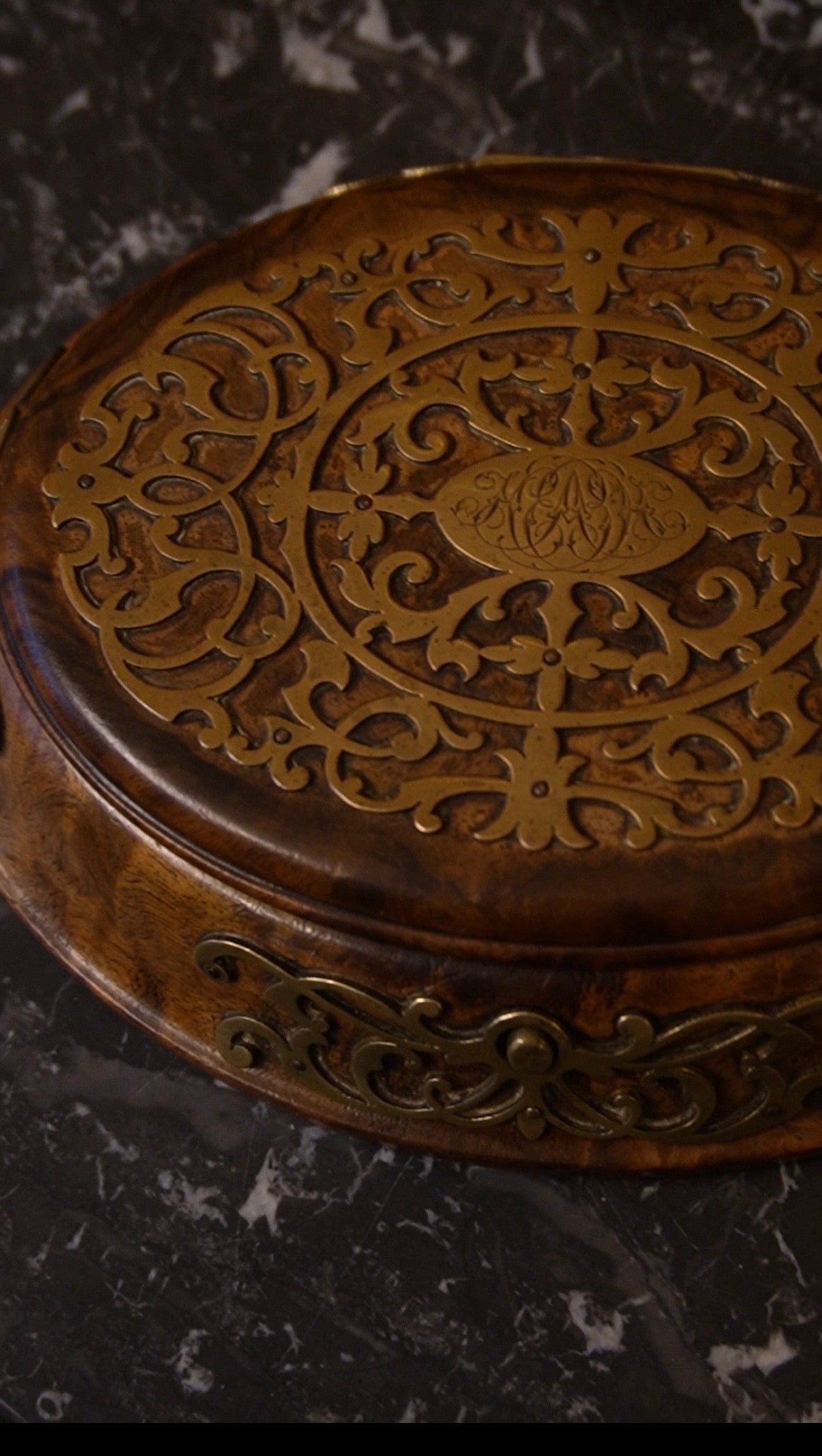 Victorian Burl Walnut Jewelry Casket with Brass Inlay