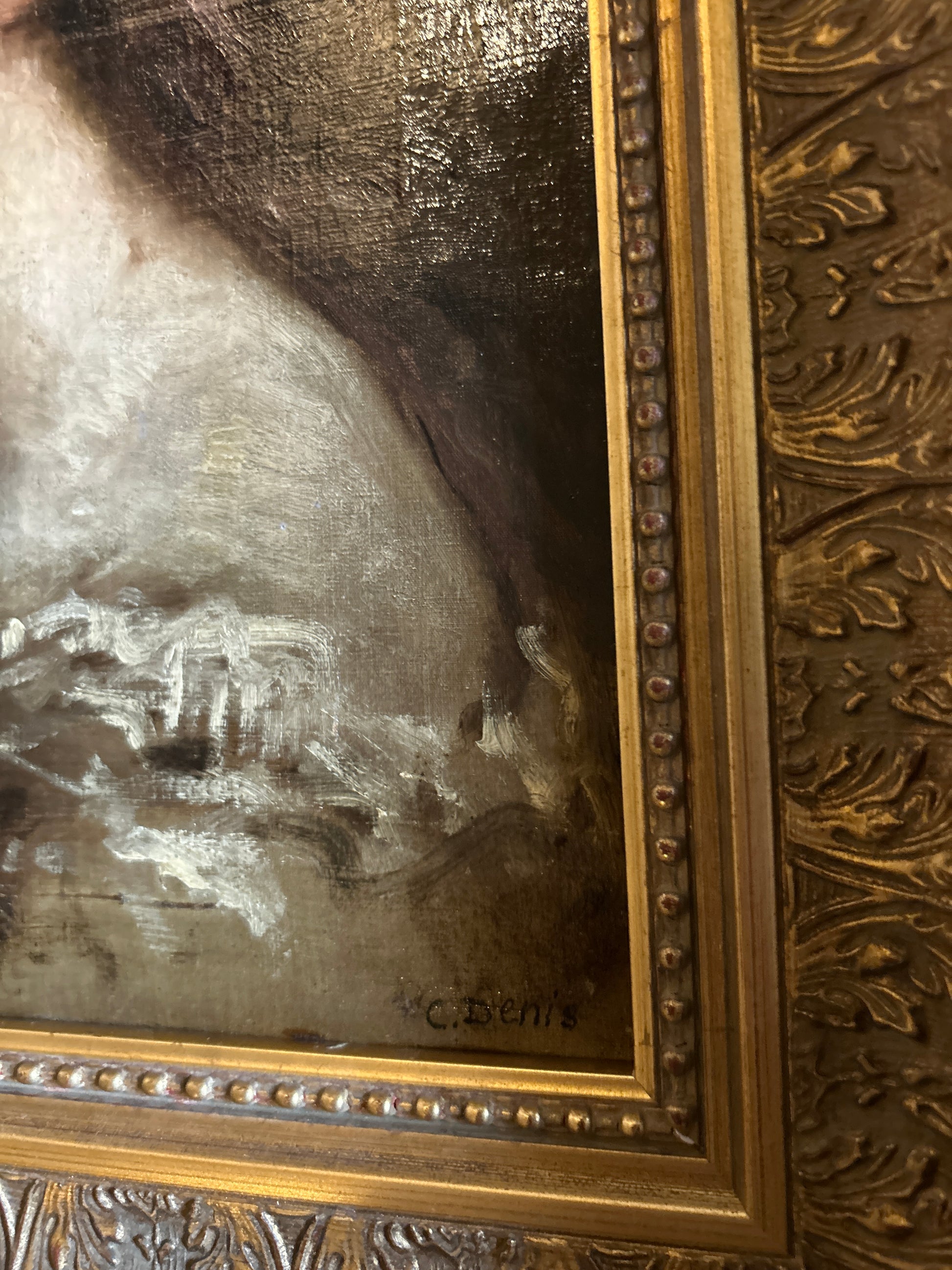 19th Century Female Portrait Oil Painting in Gilt Frame