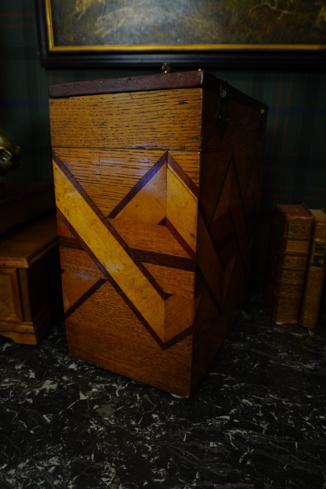 Victorian Geometric Inlaid Oak Document Box