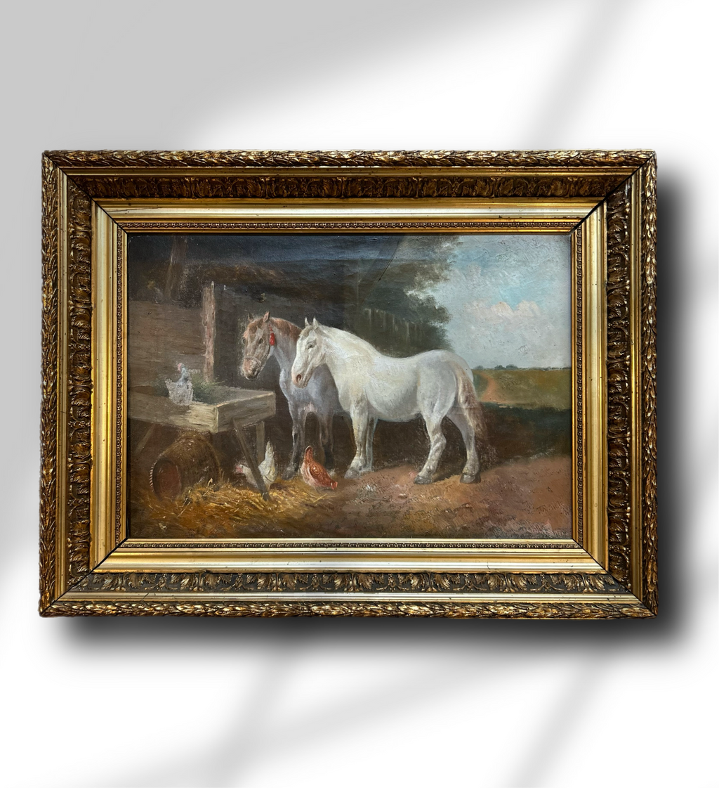 19th Century Two Horses Painting - European School